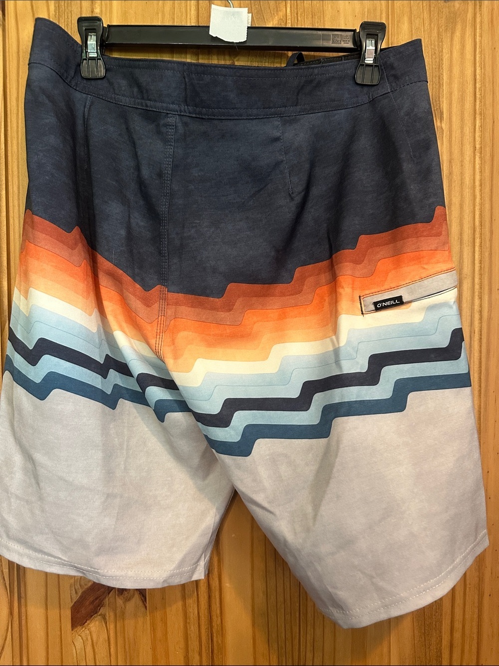 O'Neill Navy, Orange & Light Blue Wave-Stripe Board Shorts - Picture 3 of 5